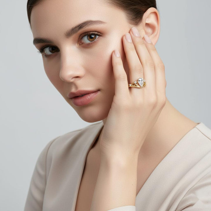 Pear Crown Inspired Chevon Shaped Engagement Ring