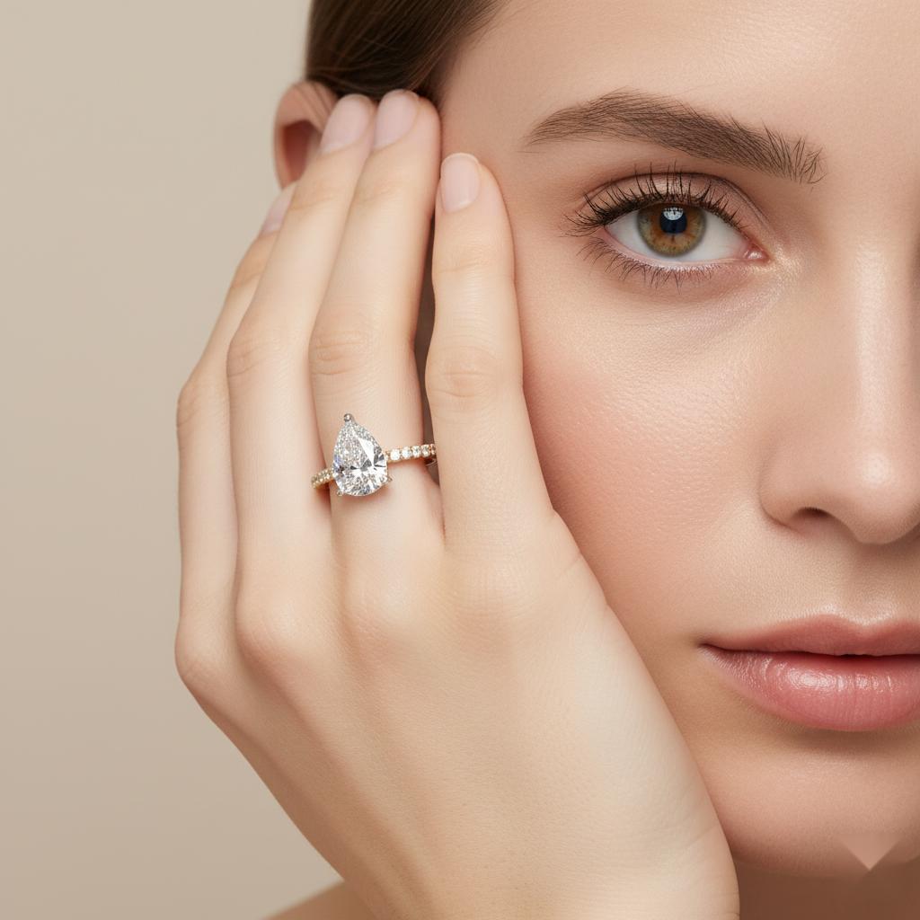 Pear Unique Hidden Halo with Pave Engagement Ring