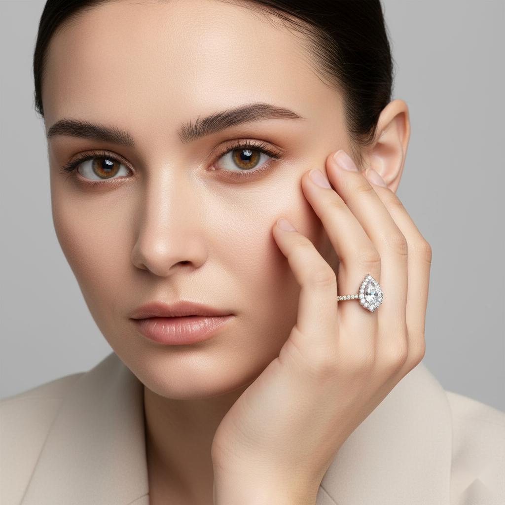 Pear Halo With French Pave Engagement Ring