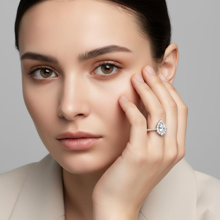 Pear Halo With French Pave Engagement Ring