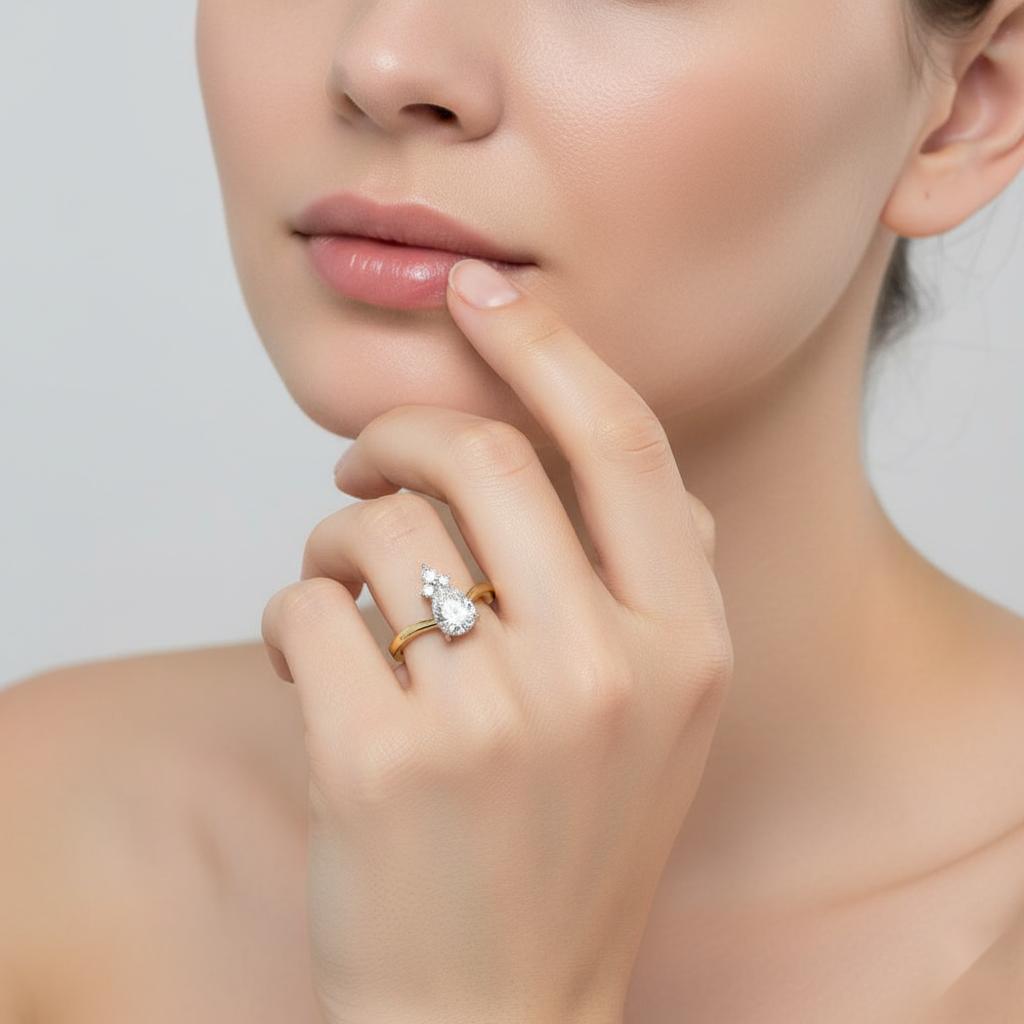 Pear Vintage Style With Curved Band Engagement Ring