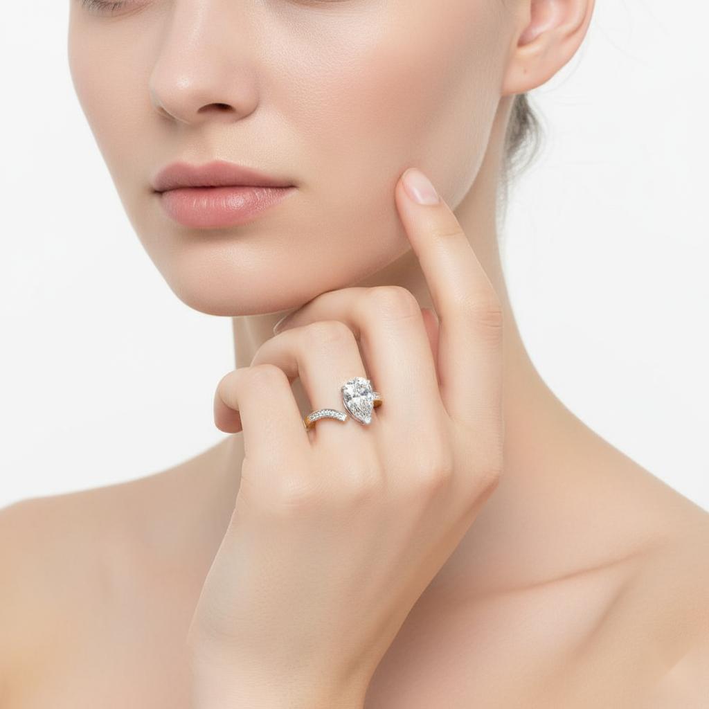 Pear One Side Open With Micro Pave Band Engagement Ring