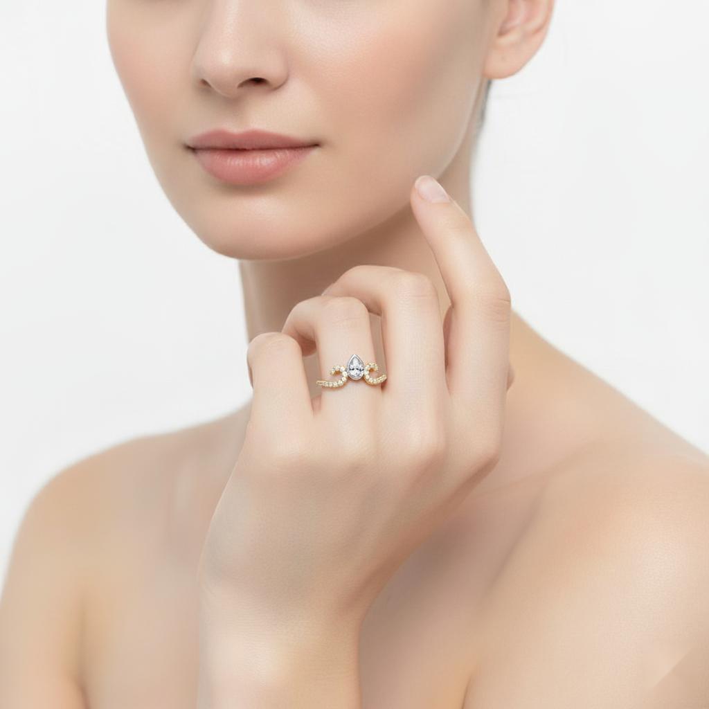 Pear Vintage Chevron Engagement Ring