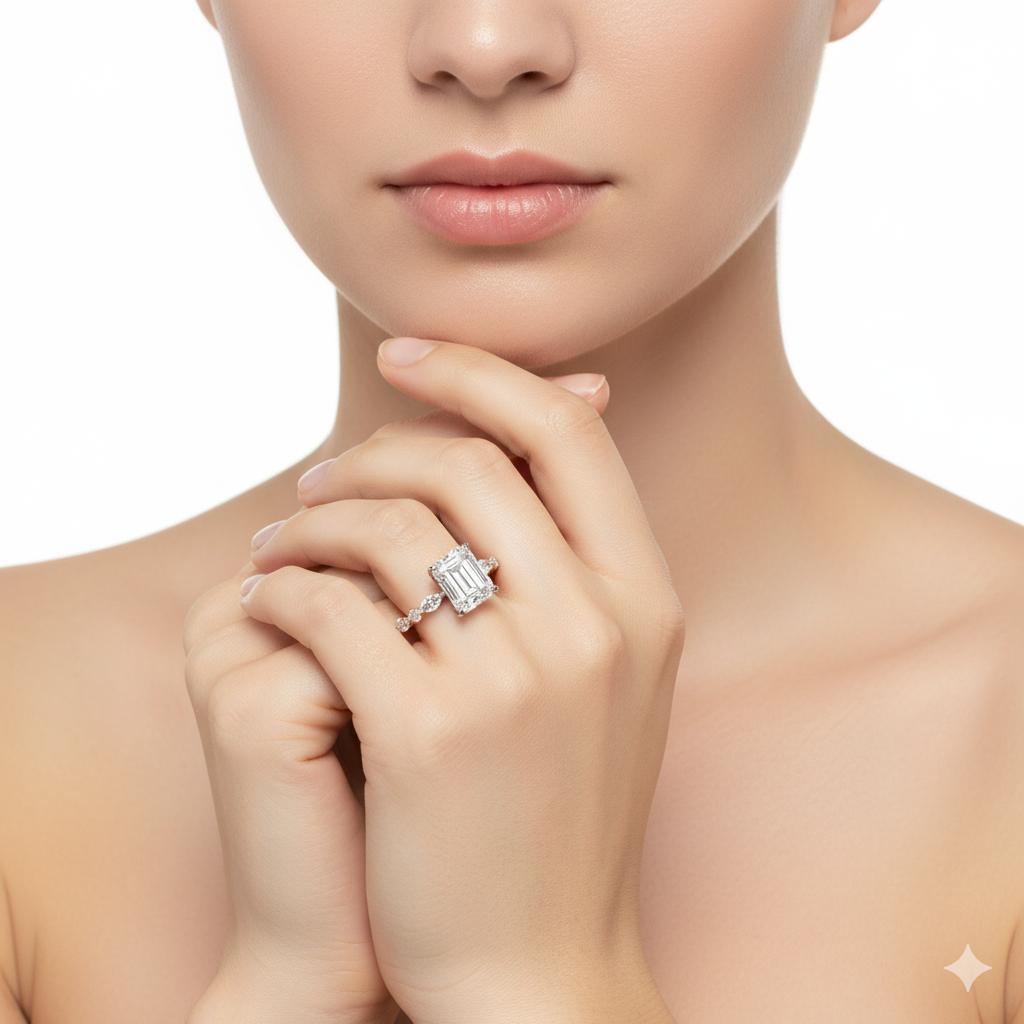 Emerald Solitaire with Full Eternity Engagement Ring