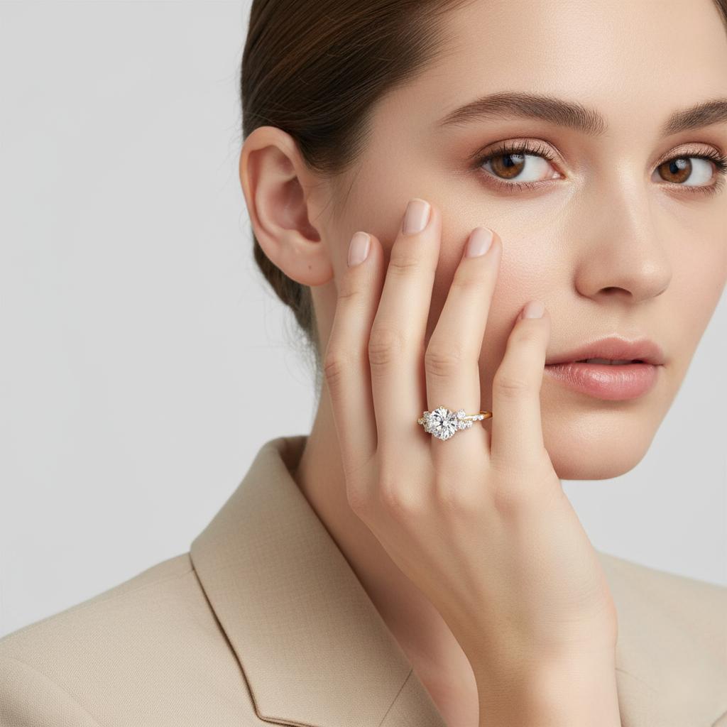 Round 6 Claw Prong With Accent Stone Engagement Ring