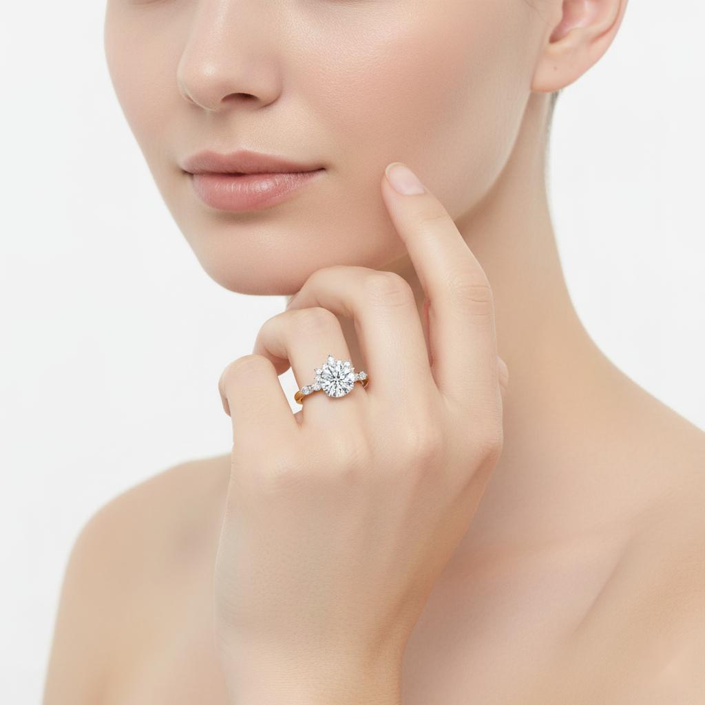 Round bottom Cluster Engagement Ring