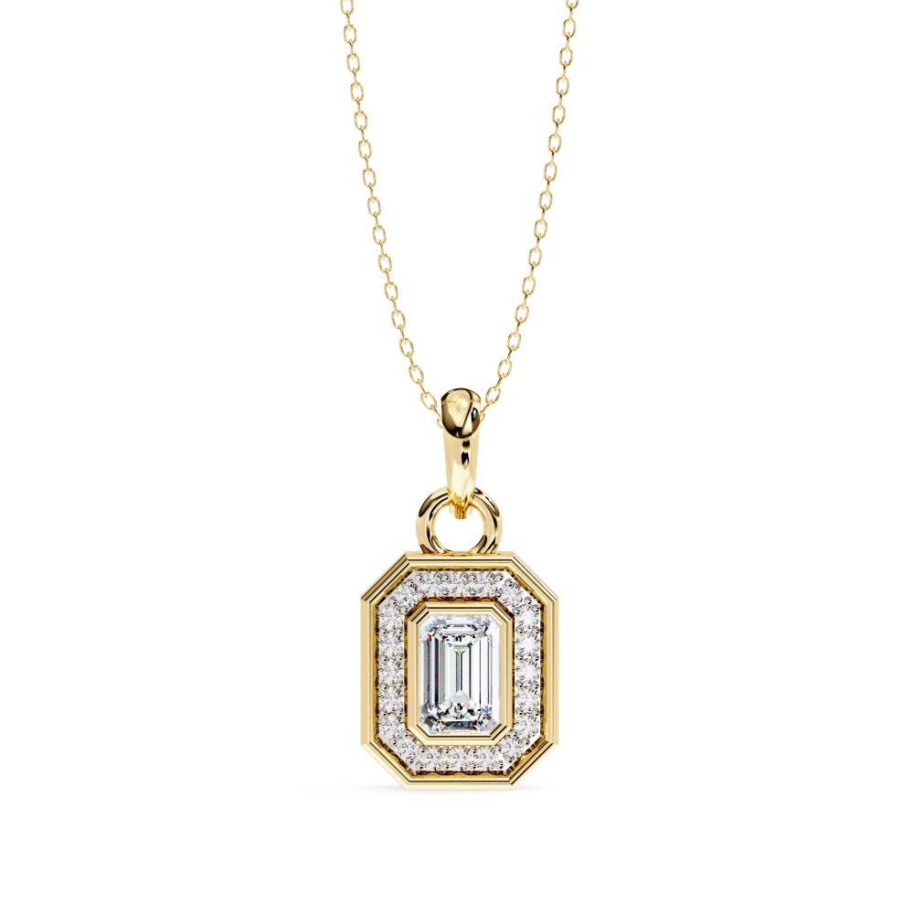 Emerald Bezel Set Halo Pendant With Chain