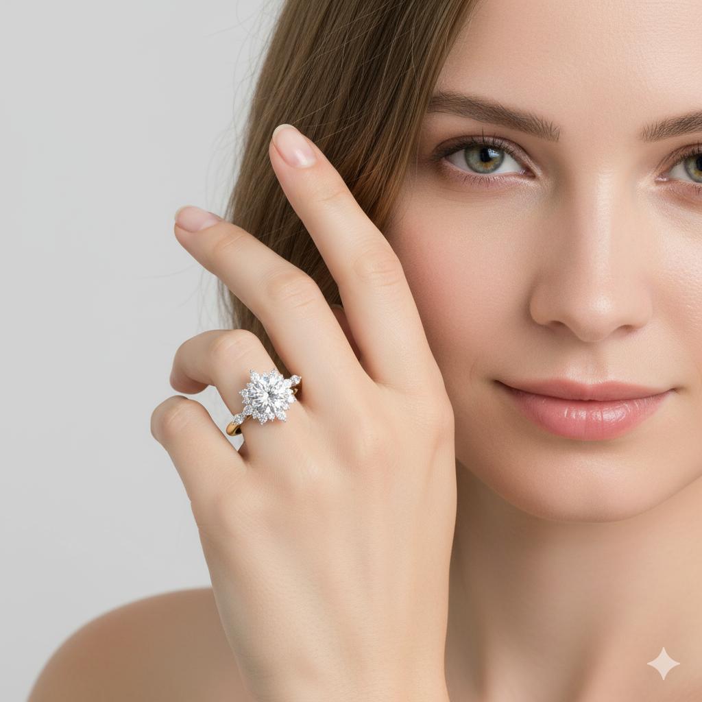 Round Vintage Flower Halo Engagement Ring