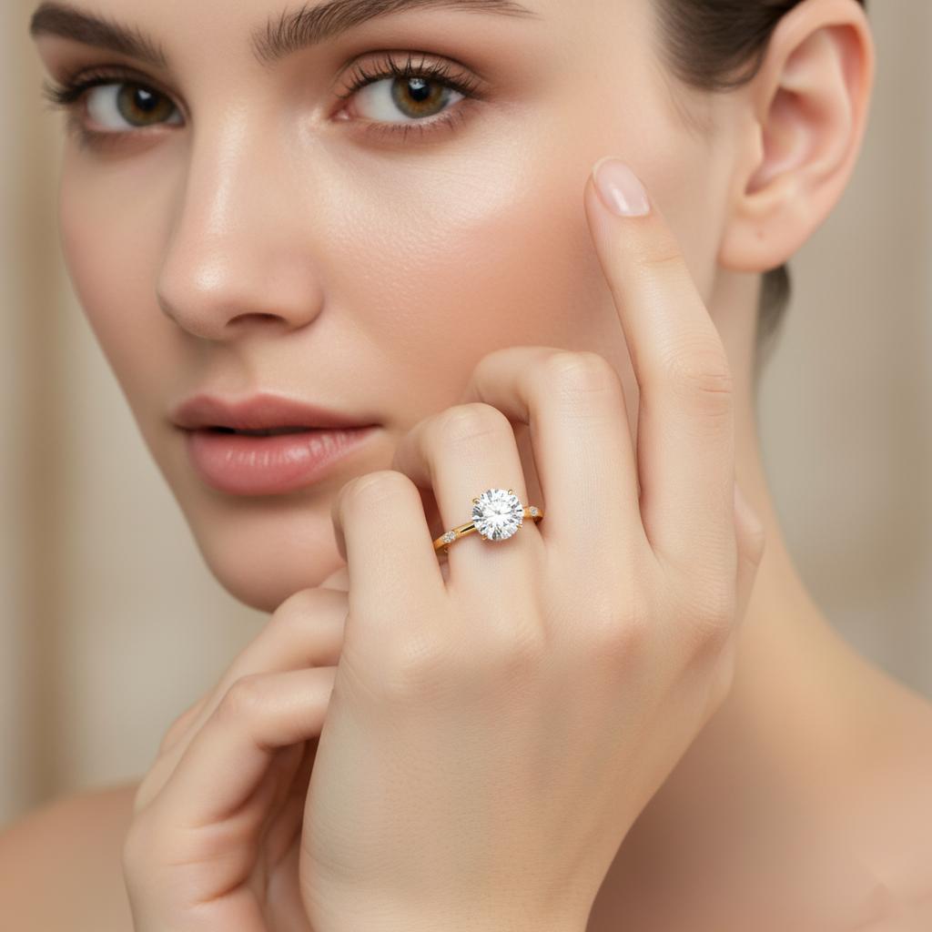 Round Hidden Halo with Lace Design Engagement Ring