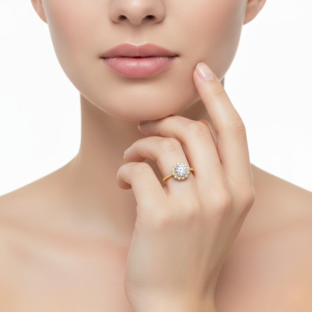 Round Floral Halo Engagement Ring