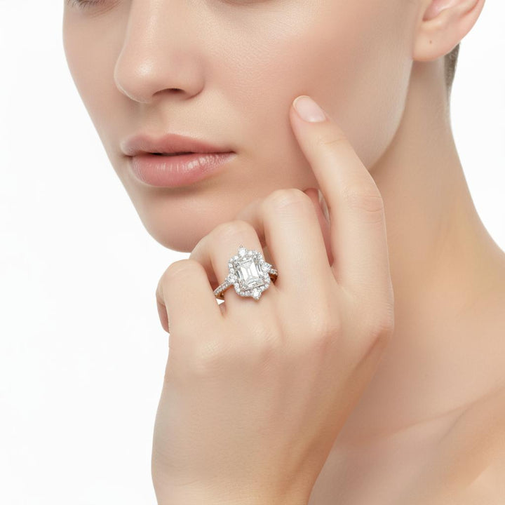 Radiant Fancy Halo With Pave Band Engagement Ring