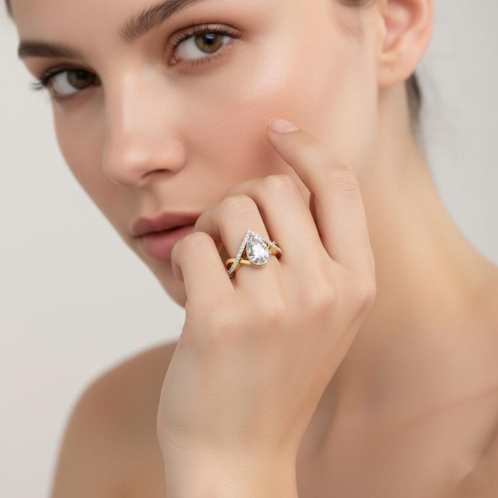 Pear Vintage Style Crossover Engagement Ring