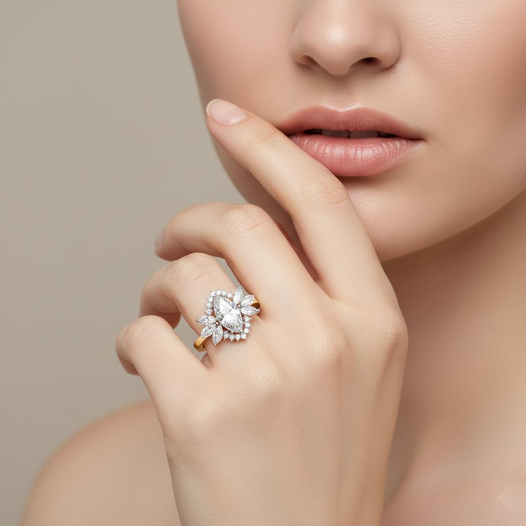 Marquise Sunburst Style Engagement Ring