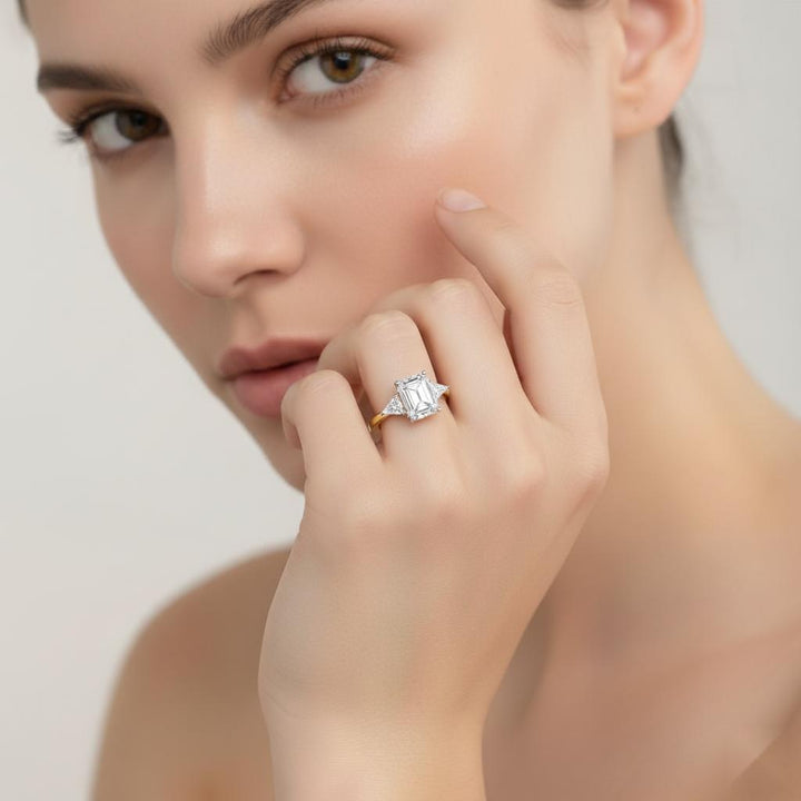 Radiant With Triangle Three Stone Engagement Ring
