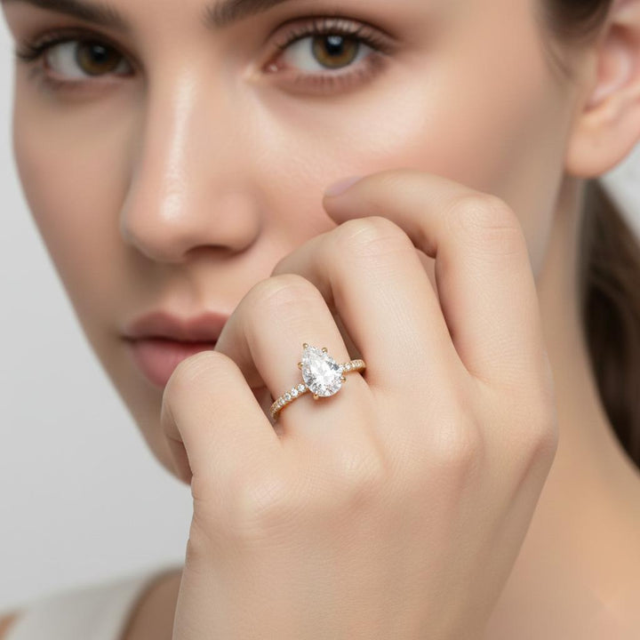 Hidden Halo Pear with Pave Engagement ring