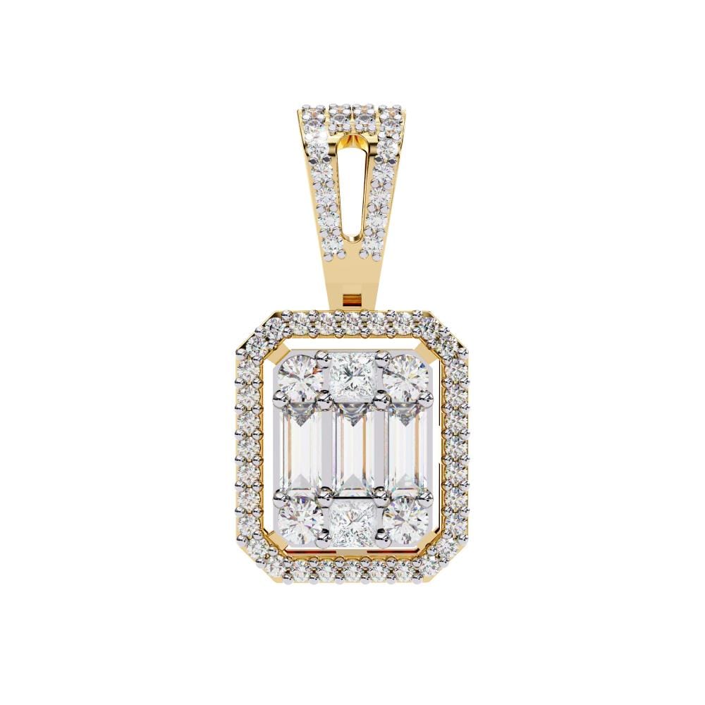 Baguette Princess & Round Emerald Shape Pendant With Chain