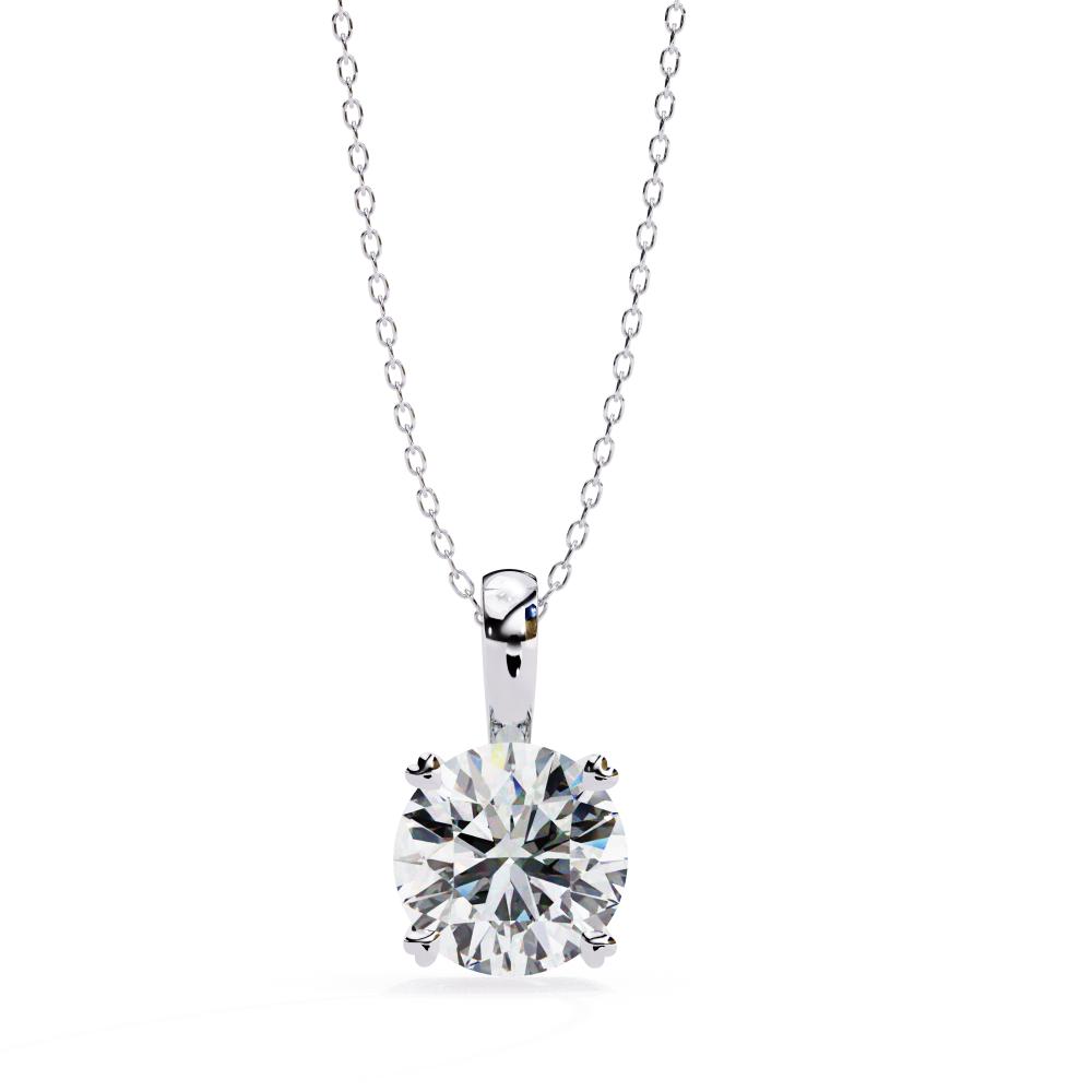 Round Solitaire Double Claw Prong Pendant With Chain