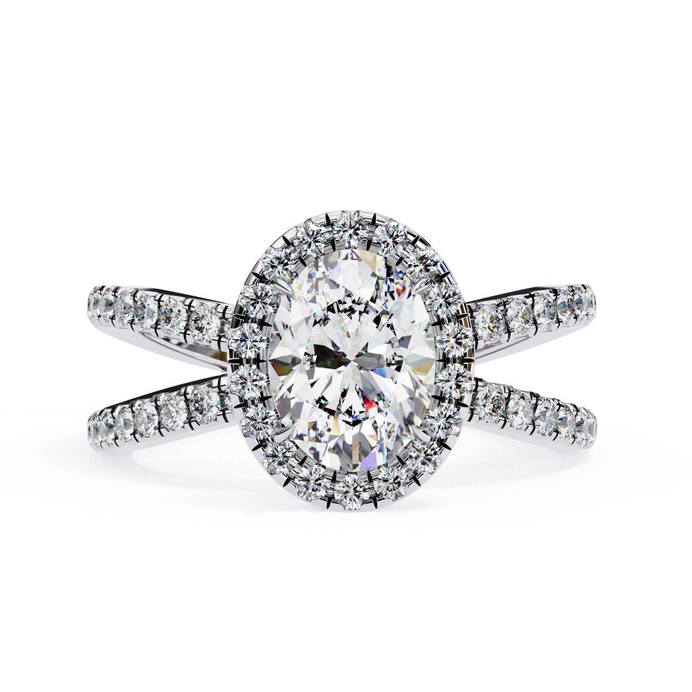 Oval Halo With Split Shank Engagement Ring