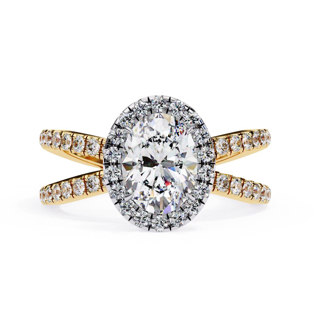 Oval Halo Split Shank Engagement Ring