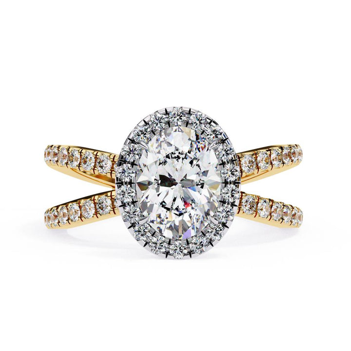 Oval Halo Split Shank Engagement Ring