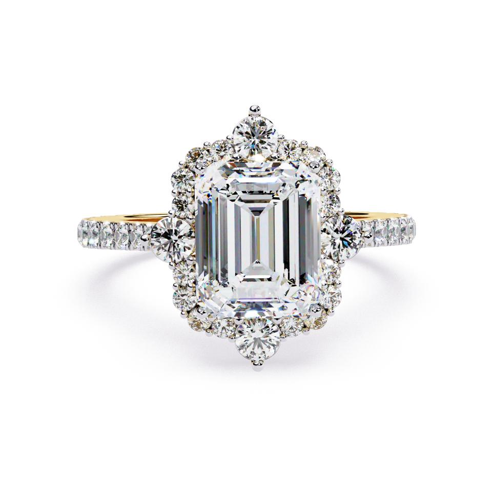 Emerald Fancy Halo With Pave Band Engagement Ring