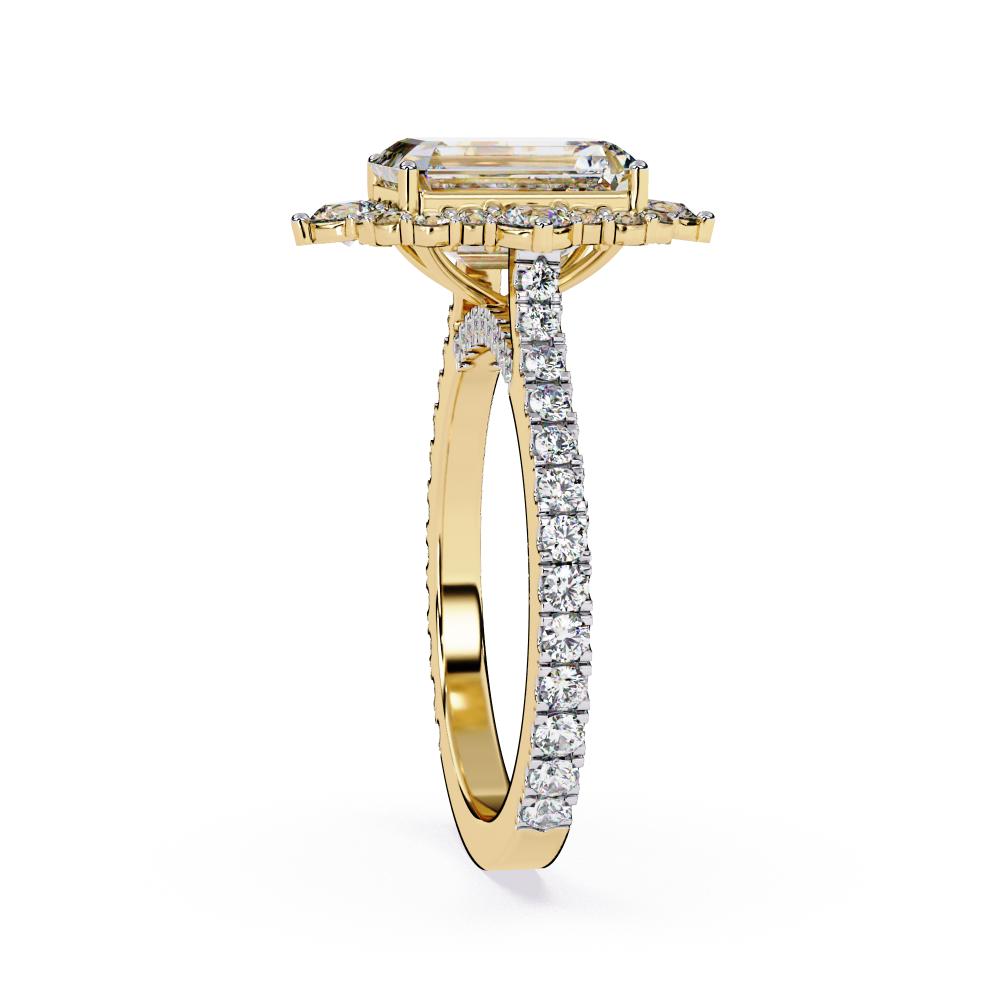 Emerald Fancy Halo With Pave Band Engagement Ring