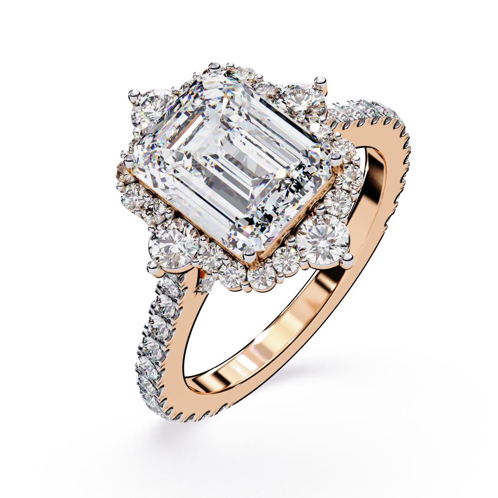 Emerald Fancy Halo With Pave Band Engagement Ring