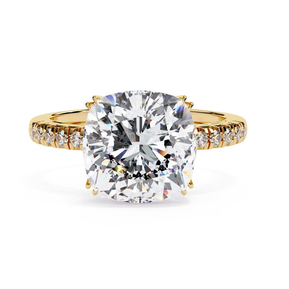 Cushion Double Claw Prong with Pave Band Engagement Ring