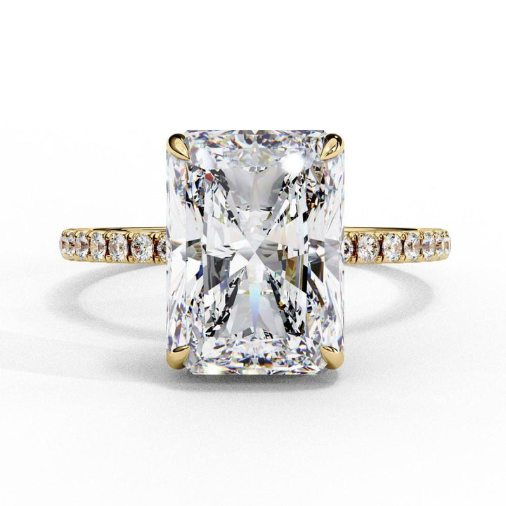 Radiant Hidden Halo With Pave Band Engagement Ring