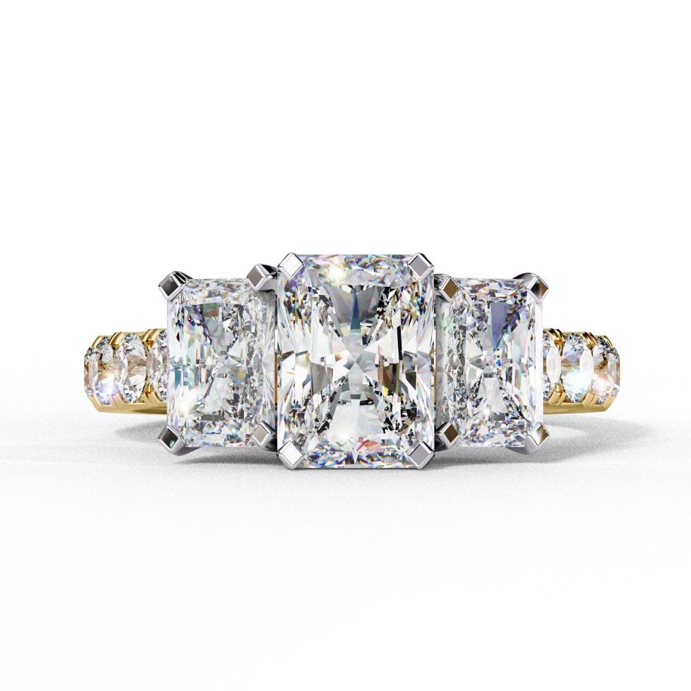 radiant three stone engagement ring