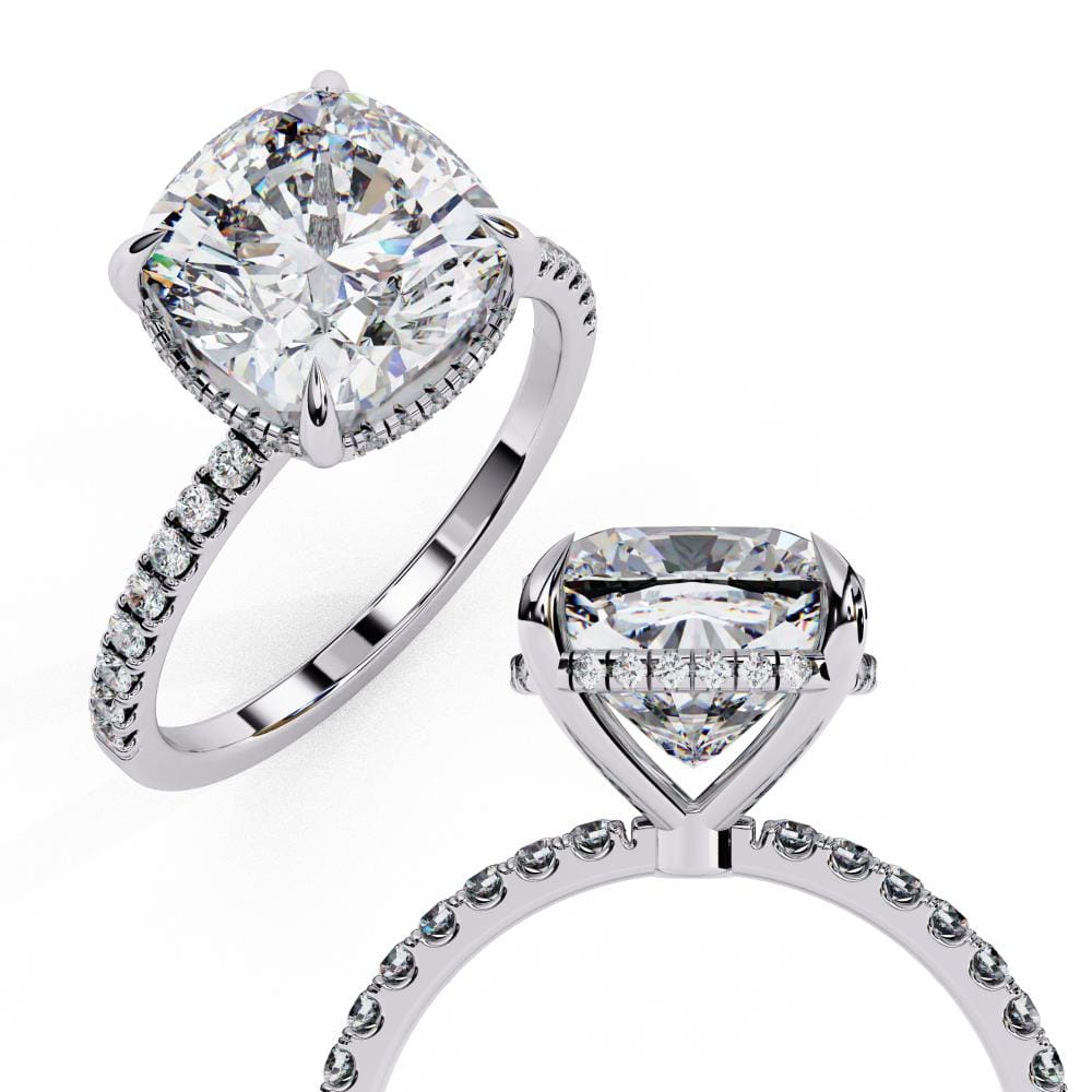 Cushion Hidden Halo with Pave Engagement ring