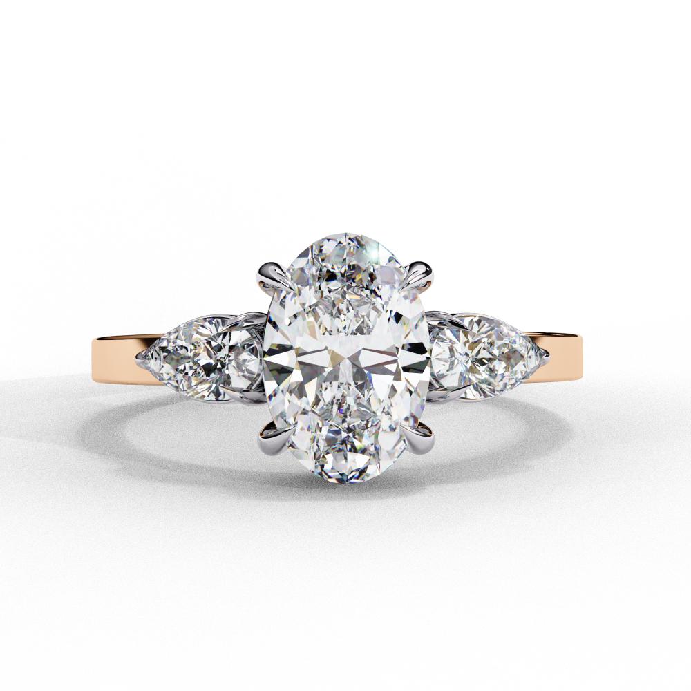 Oval with Pear Three Stone Engagement Ring