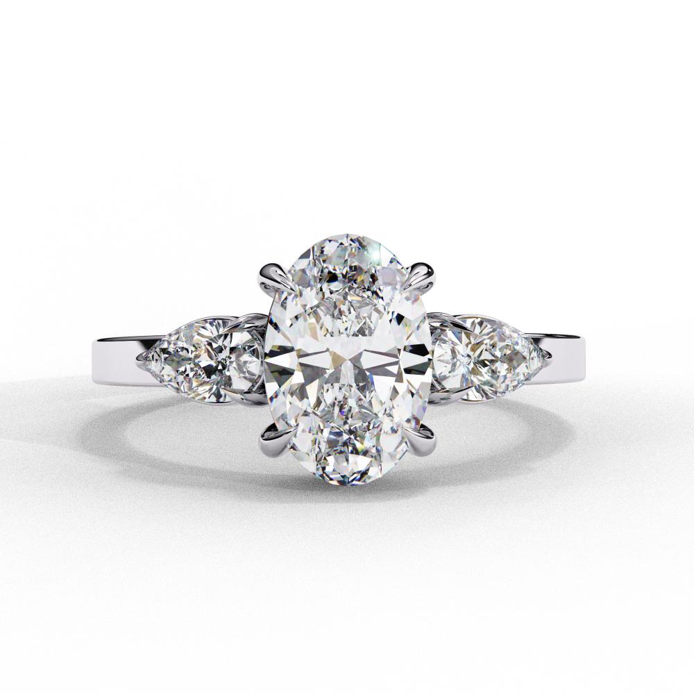 Oval with Pear Three Stone Engagement Ring