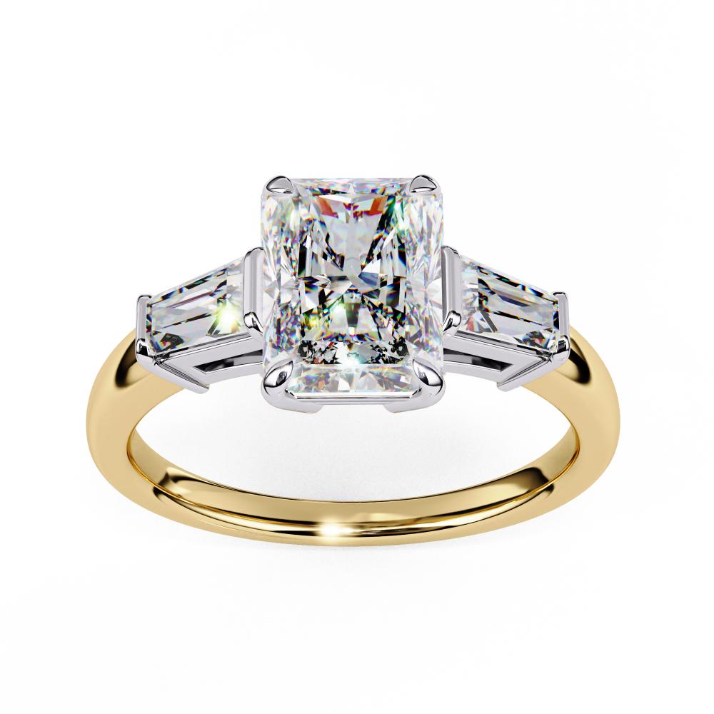 Radiant with Baguette Three Stone Engagement Ring