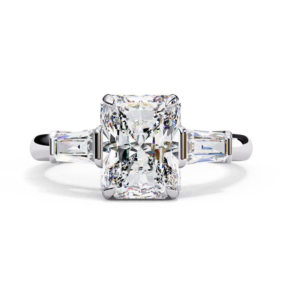 Radiant with Baguette Three Stone Engagement Ring