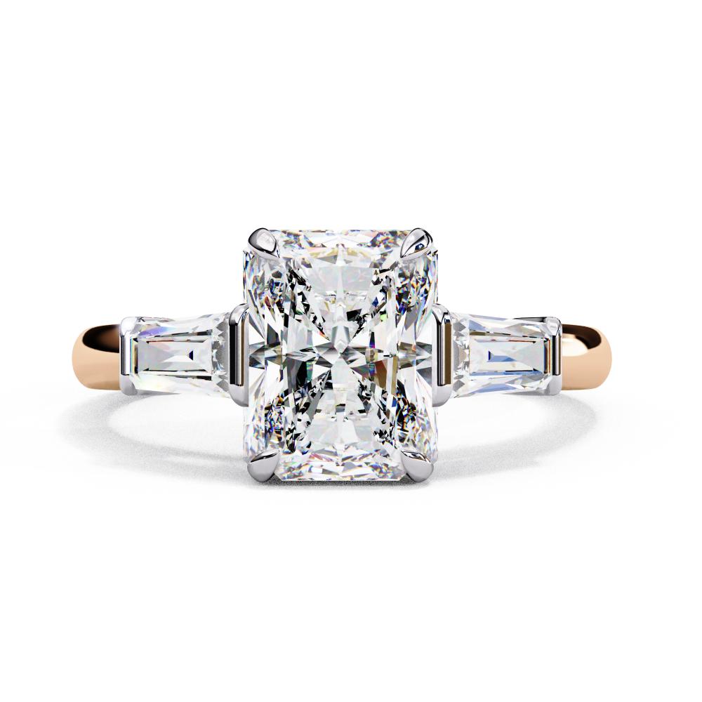 Radiant with Baguette Three Stone Engagement Ring