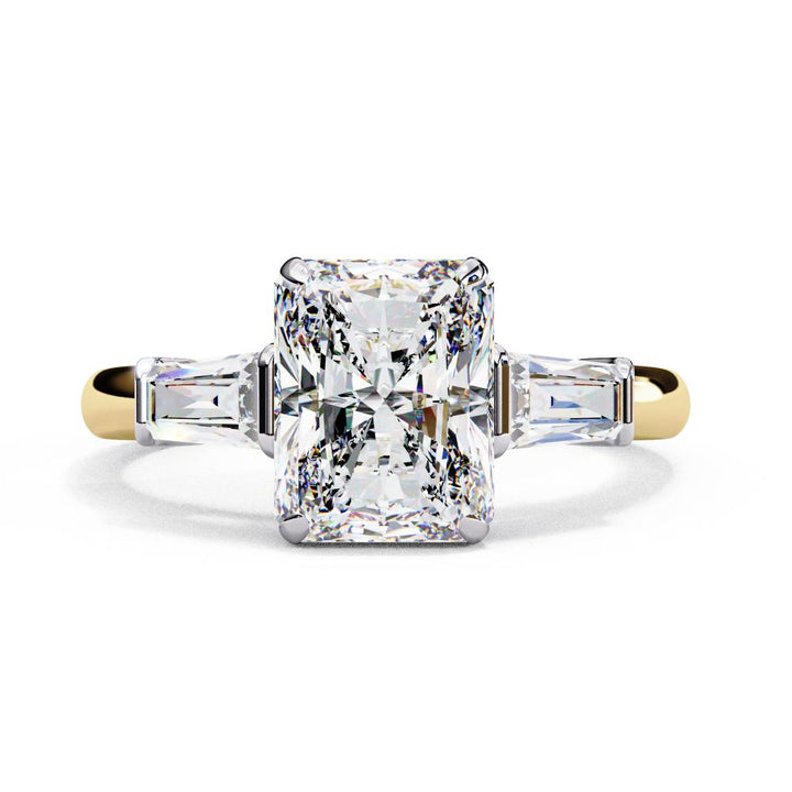 Radiant with Baguette Three Stone Engagement Ring