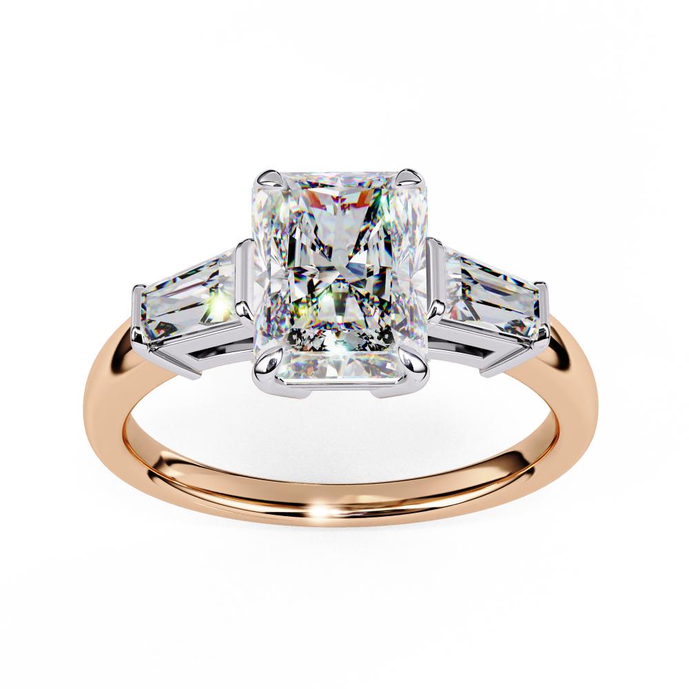 Radiant with Baguette Three Stone Engagement Ring