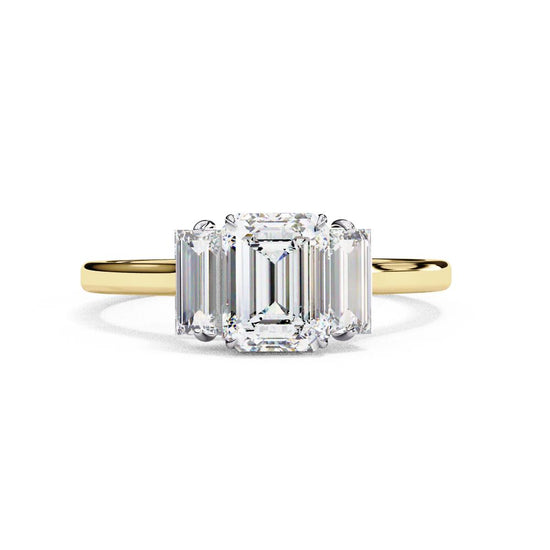 Emerald Three Stone with Cathedral Engagement Ring