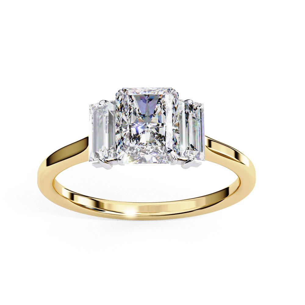 Radiant Three Stone with Cathedral Engagement Ring