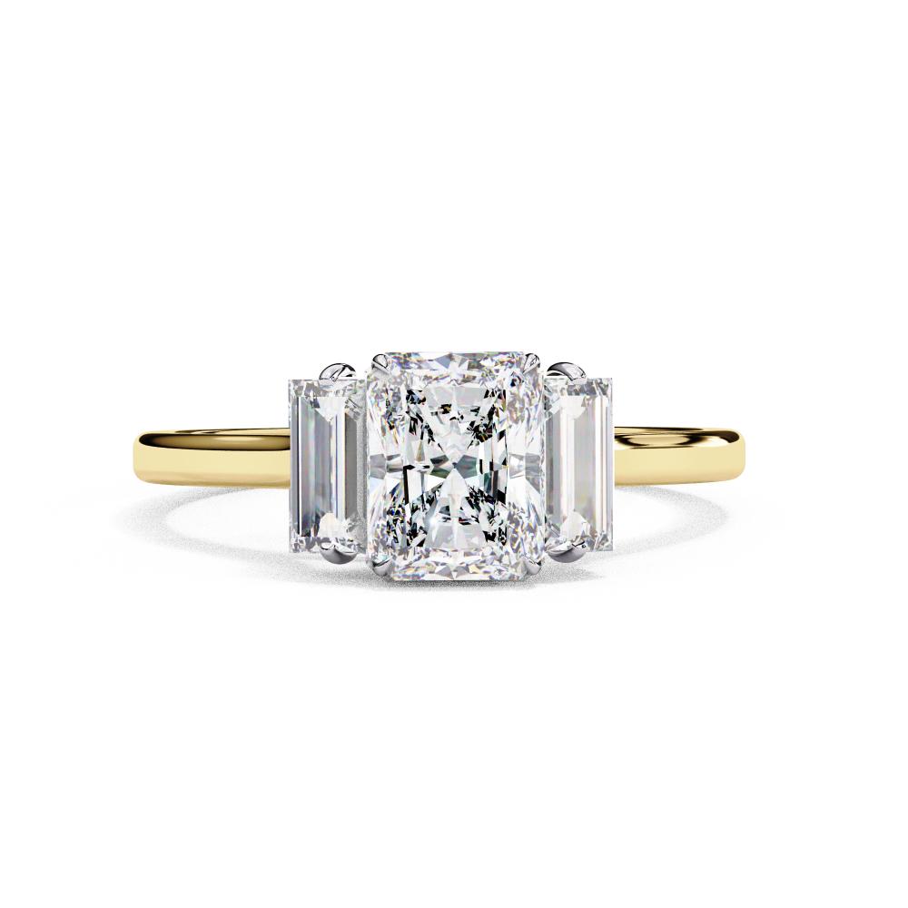 Radiant with Baguette Three Stone Engagement Ring