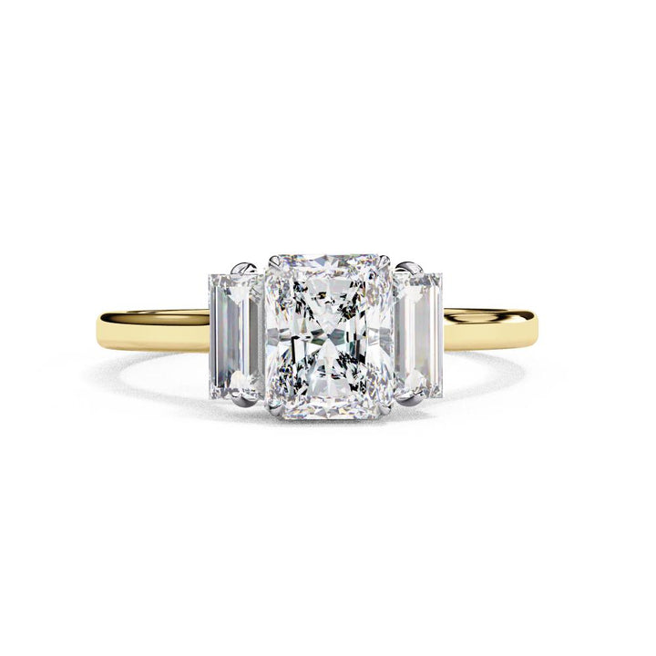 Radiant with Baguette Three Stone Engagement Ring