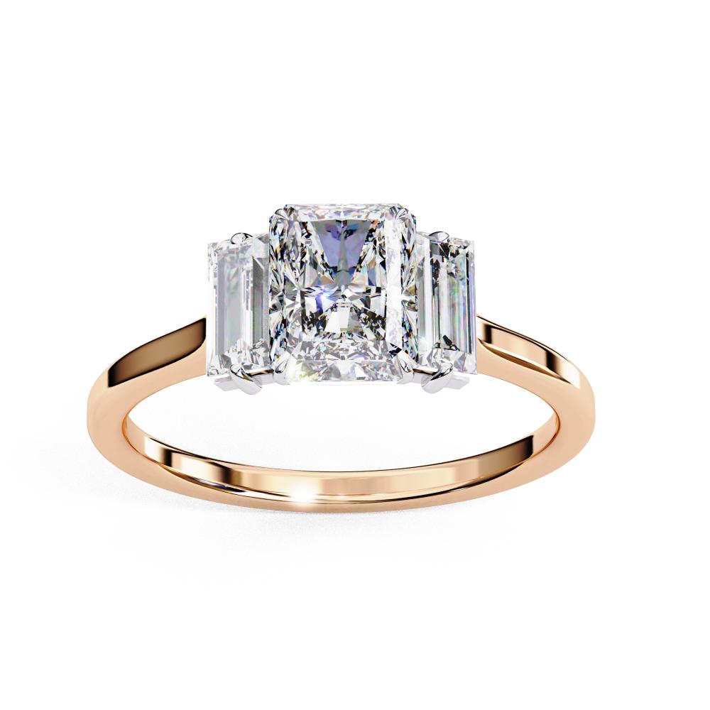 Radiant Three Stone with Cathedral Engagement Ring