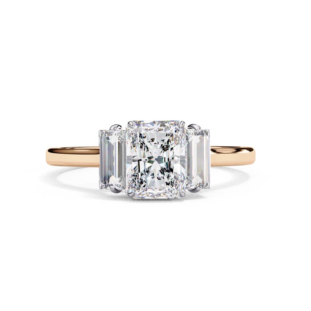 Radiant Three Stone with Cathedral Engagement Ring