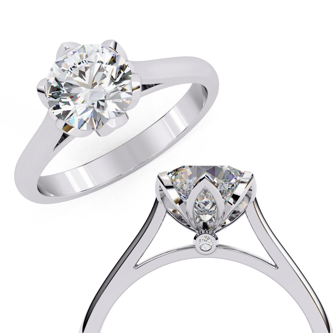 Round Cathedral with Flower Prong Engagement Ring