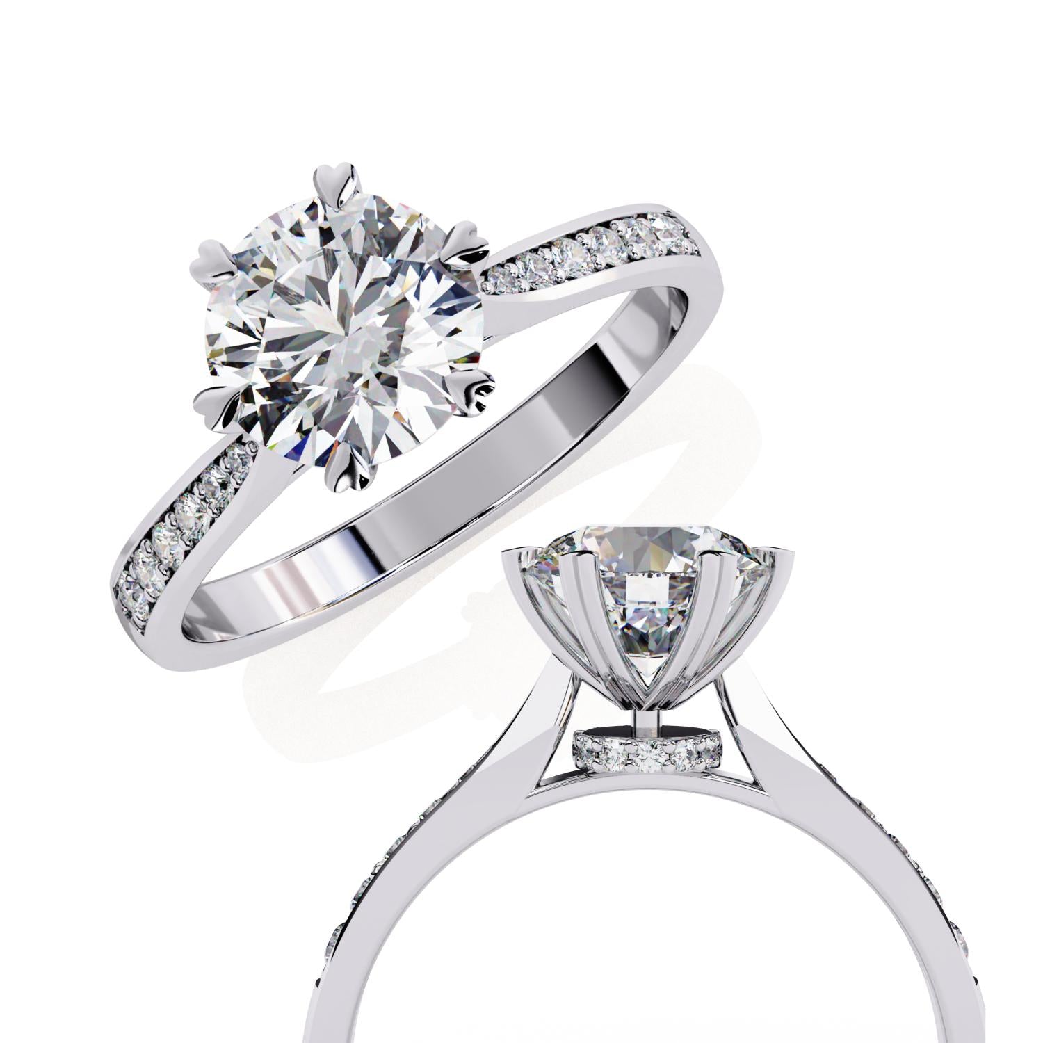 Round Prime Cathedral Engagement Ring