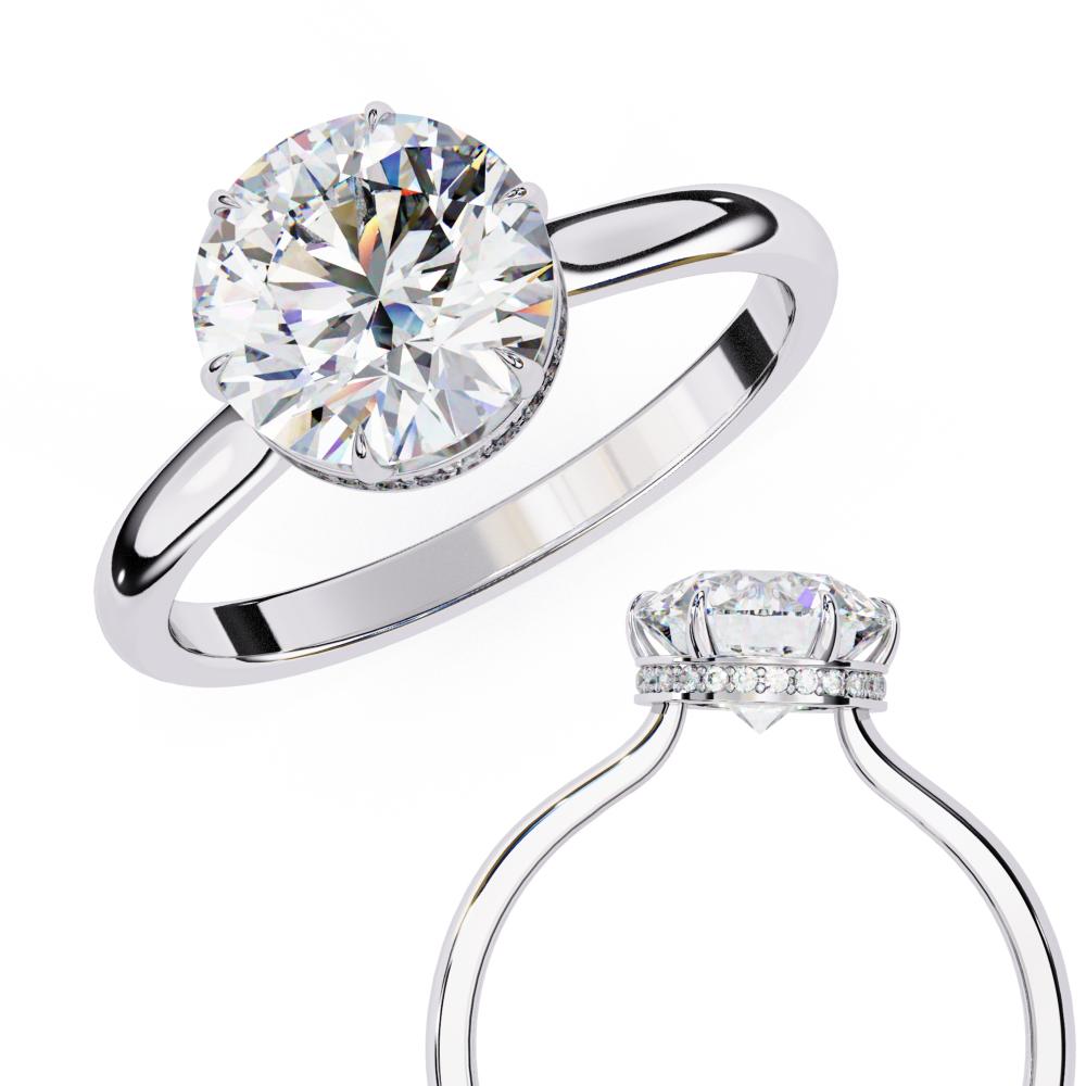 Round Hidden Halo Petite Pave Set Engagement Ring