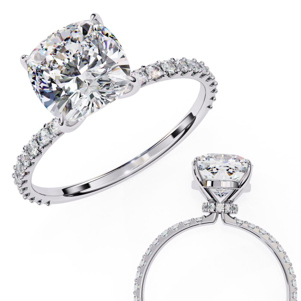 Cushion Mystic Secret Halo With Pave Engagement Ring