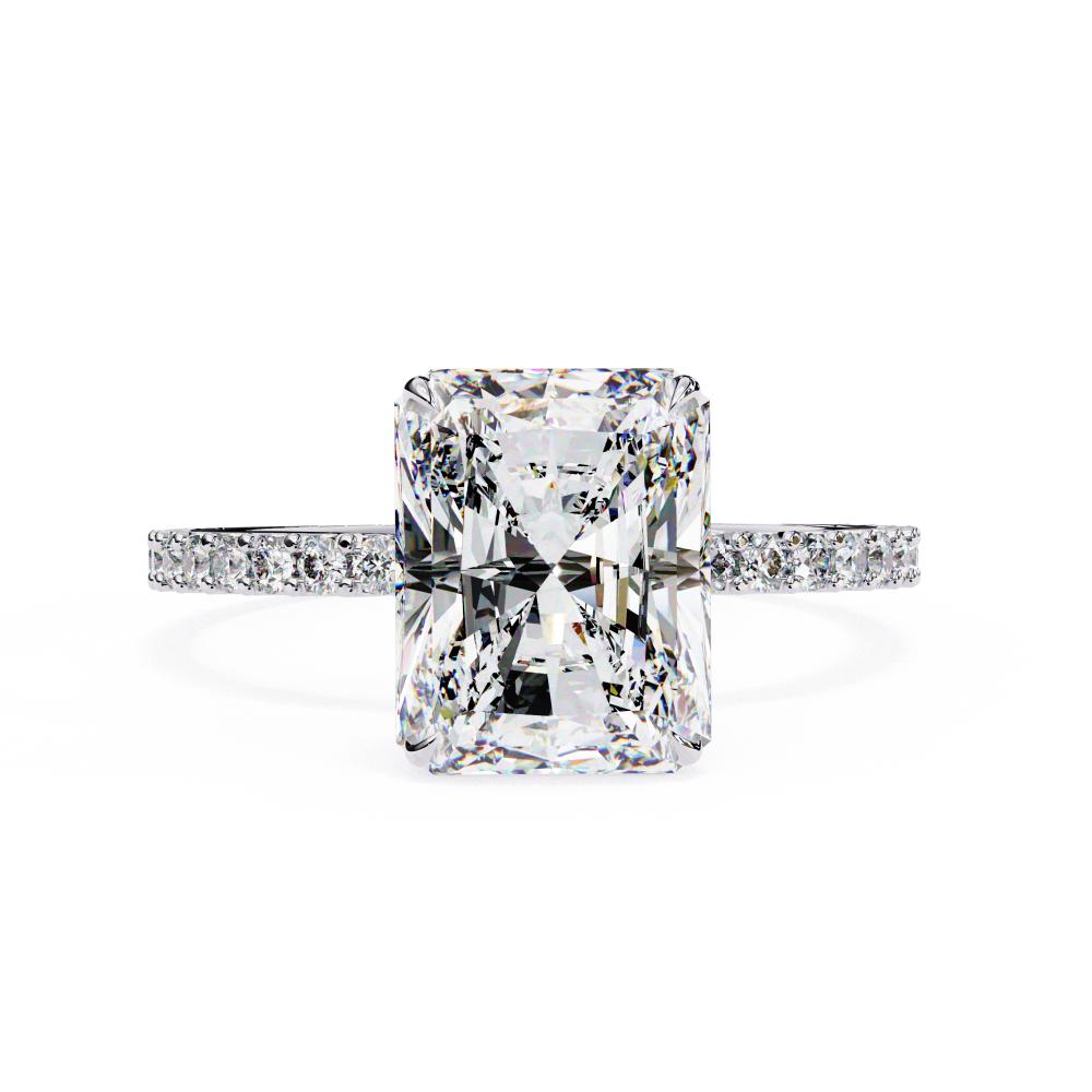 Radiant Mystic Secret Halo With Pave Engagement Ring