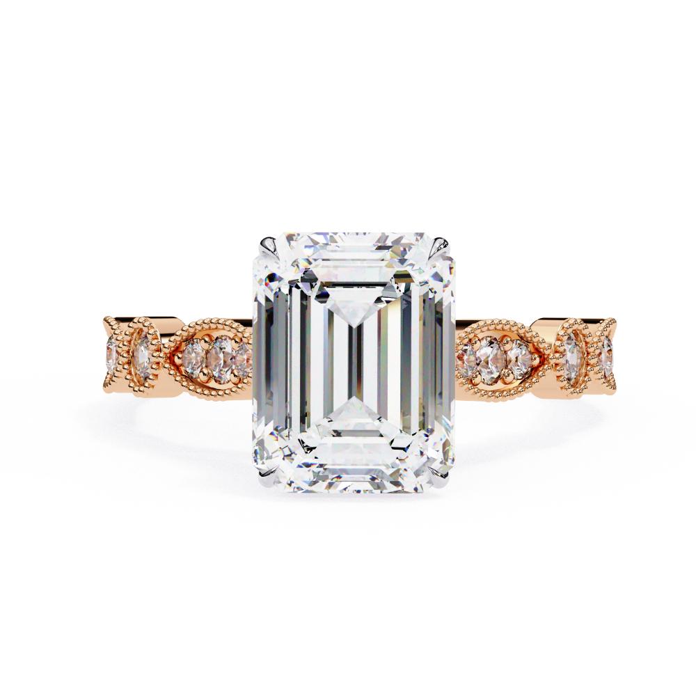 Emerald Cathedral with Milgrain Band Engagement Ring